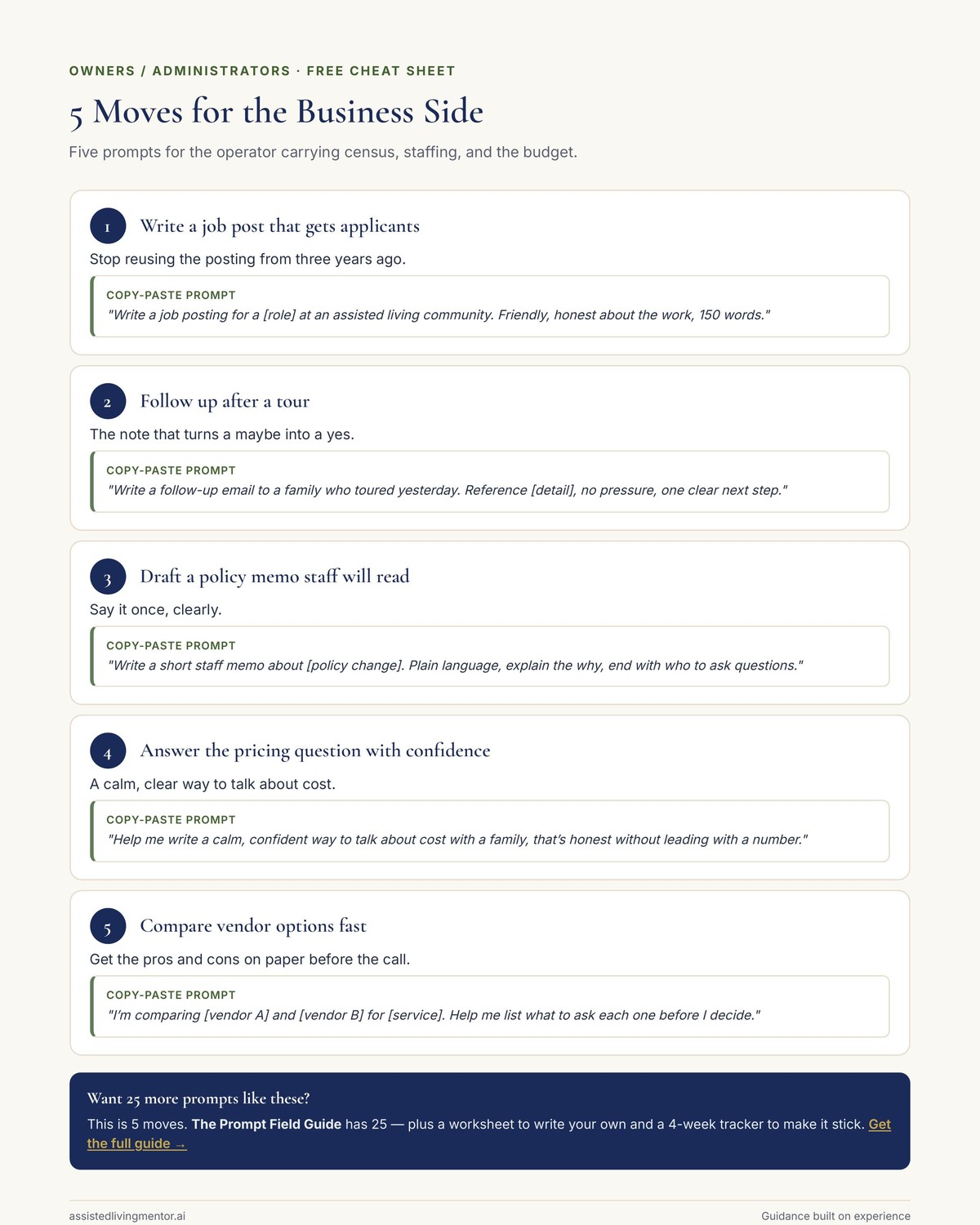 5 Moves for the Business Side &mdash; free cheat sheet