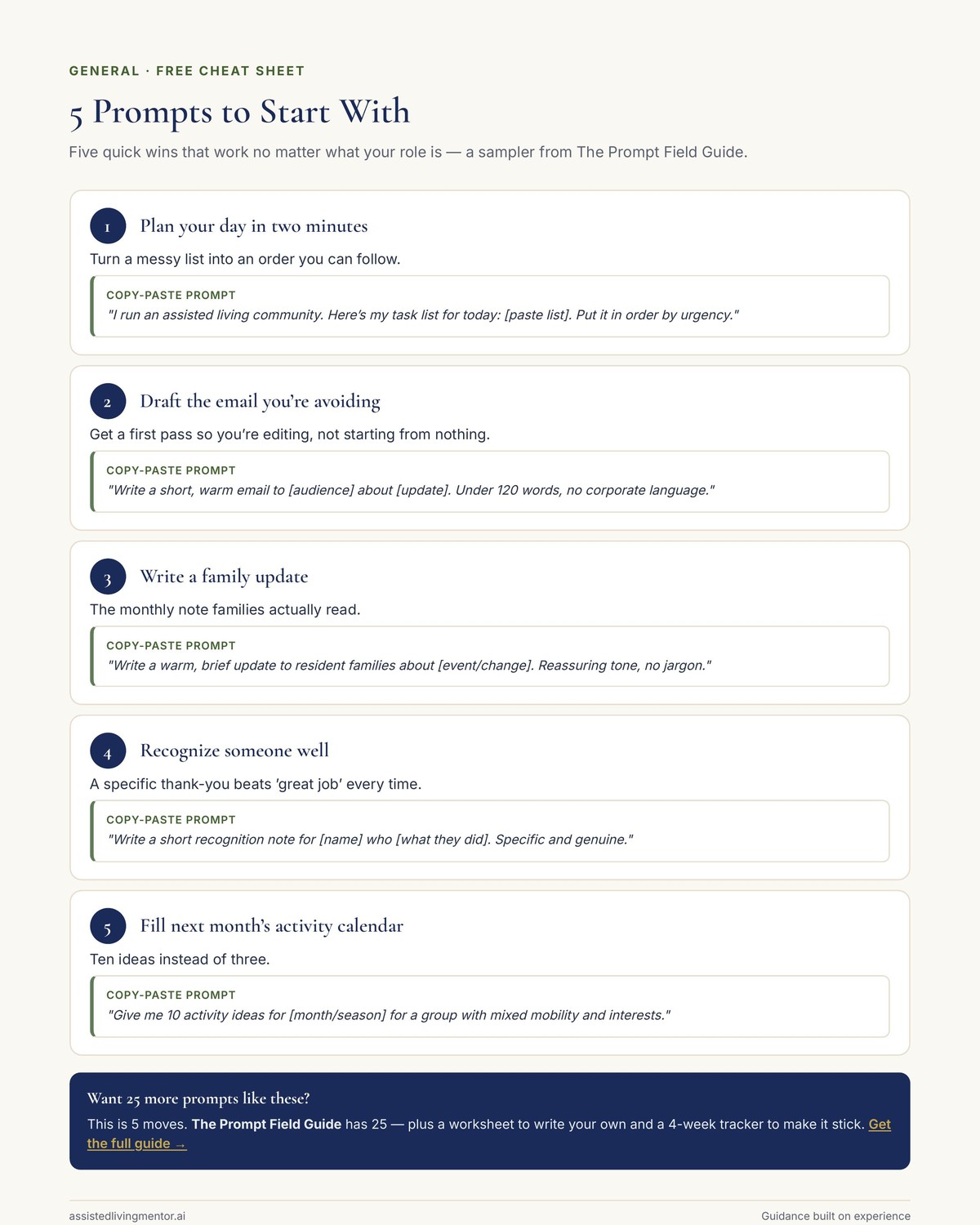 5 Prompts to Start With &mdash; free cheat sheet