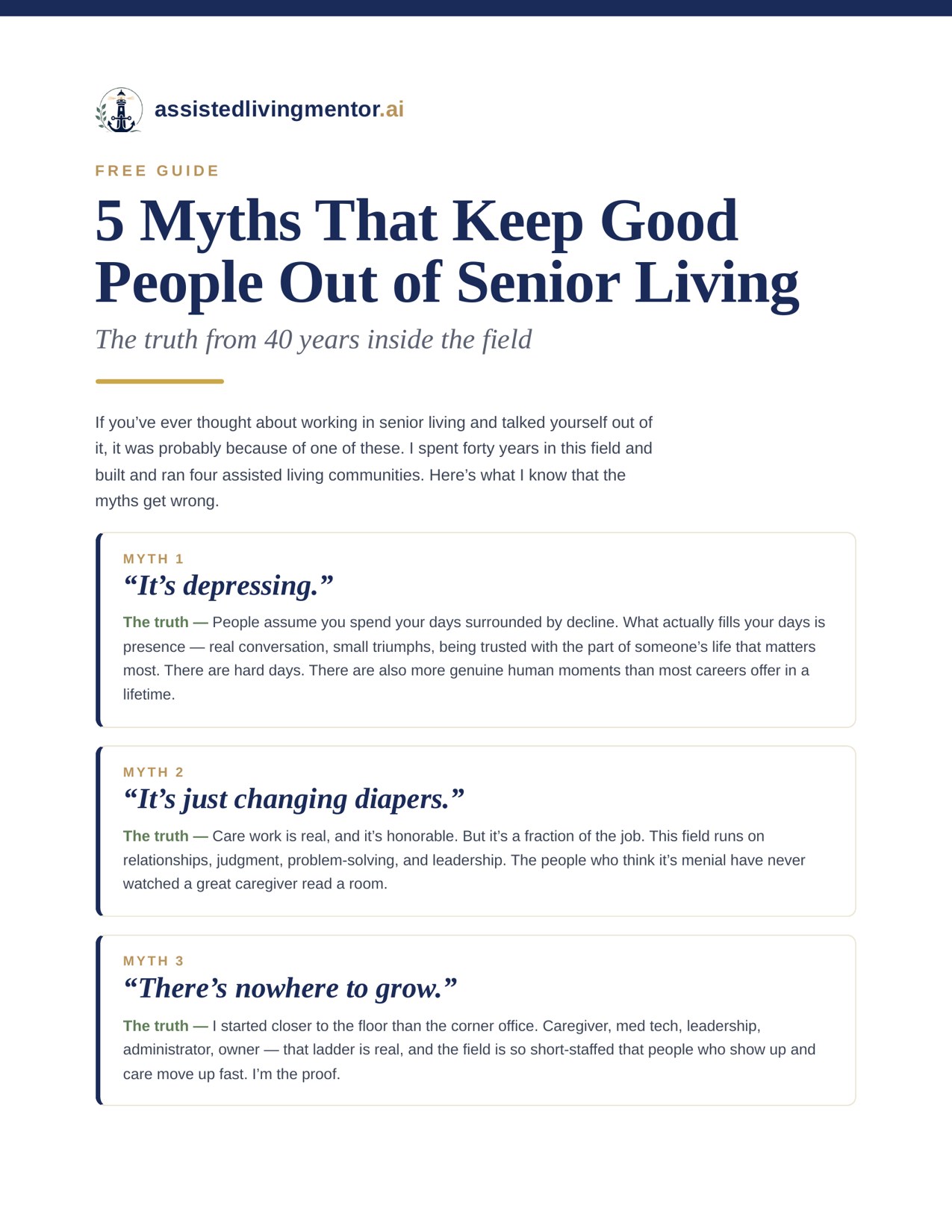 5 Myths That Keep Good People Out of Senior Living — free guide